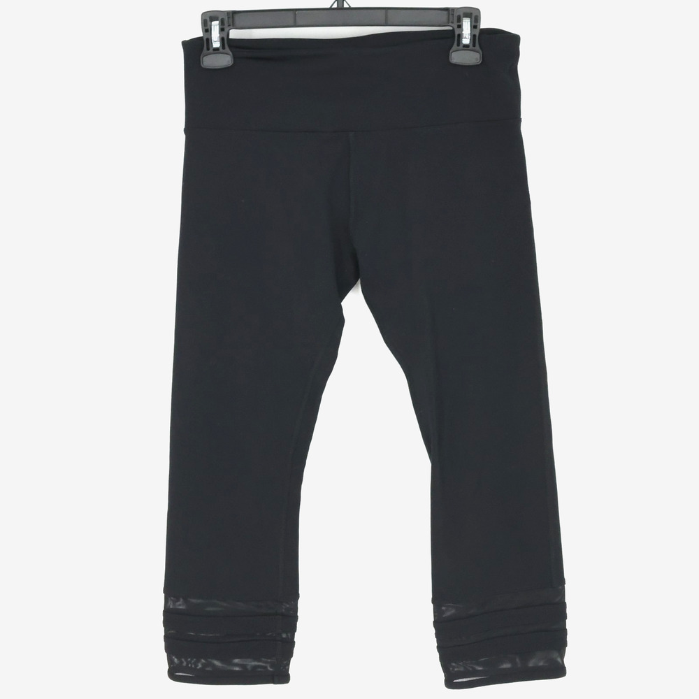 Lorna Jane Leggings Womens 6 Exercise Pants Black Stretch Knit Mesh Hems Gym